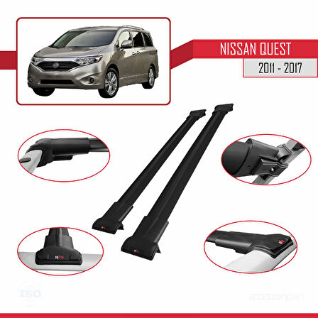 Nissan Quest 2011-2017 Arası ile Uyumlu FLY Model Ara Atkı Tavan Barı Siyah 2 Adet