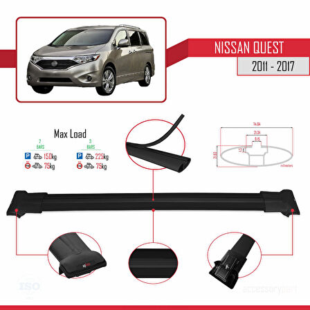 Nissan Quest 2011-2017 Arası ile Uyumlu FLY Model Ara Atkı Tavan Barı Siyah 2 Adet