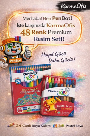 48 Renk Resim Seti – 24 Boya Kalemi + 24 Yumuşak Pastel Boya | Çocuk Boya Seti | Yerli Üretim