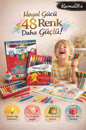 48 Renk Resim Seti – 24 Boya Kalemi + 24 Yumuşak Pastel Boya | Çocuk Boya Seti | Yerli Üretim