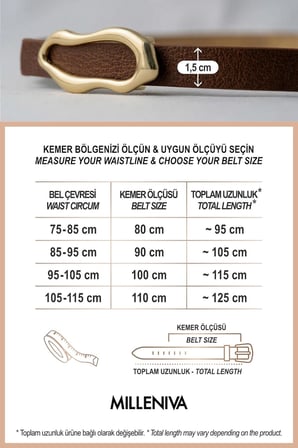 Soyut Elips Gold Tokalı Kahverengi İnce Kadın Kemer 1.5 cm
