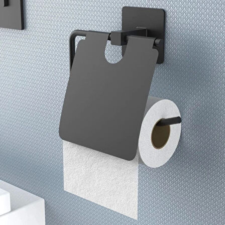 İpek Yıldızı® Kendiliğinden Yapışkanlı Siyah Paslanmaz Metal Kapaklı Tuvalet Kağıtlığı Aparatı