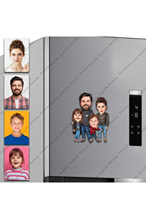 4 Kişi Aile Tasarımlı Buzdolabı Magneti/Resim Gönder Magnet Olsun