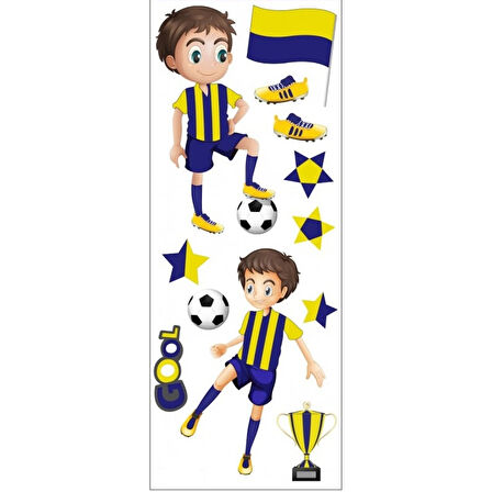 Sarı Lacivert Futbolcu Sticker Çocuklar İçin 3D Puff Çık16,50/6