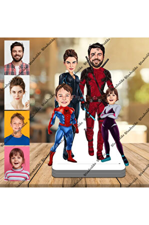 Örümcek Adam Ve Ailesi 3D Ahşap Biblo,Sevgiliye Hediye,Doğum Gü
