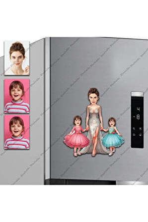Anne Ve Kızları Tasarımlı Buzdolabı Magneti/Resim Gönder Magnet Olsun