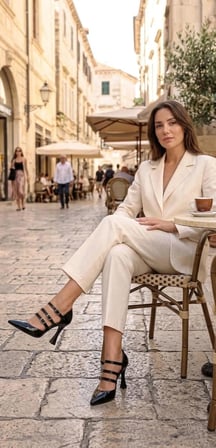 Vixenne Siyah Rugan 3 Bantlı Stiletto Ayakkabı Sivri Burun Kadeh Topuk 8 cm