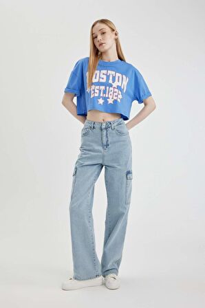 DeFacto Coool Oversize Fit Bisiklet Yaka Baskılı Kısa Kollu Tişört B7115AX24SMBE419