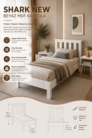 Shark New Tek Kişilik MDF Karyola