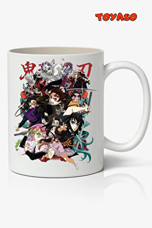 Demon Slayer İblis Keser Karakterler Anime Temalı Beyaz Kupa Bardak Sevgiliye Arkadaşa Hediye