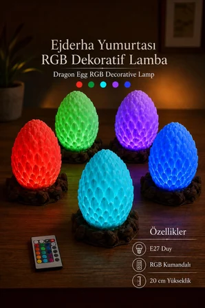 Ejderha Yumurtası Dekoratif Masa Lambası RGB E27 Duy 20 cm DRACORA