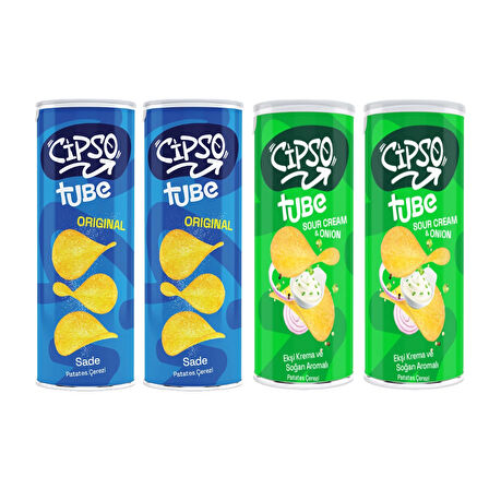 Cipso Tube 90 gr Sade ve Ekşi Krema & Soğan Aromalı Cips 4 lü Karma Paket