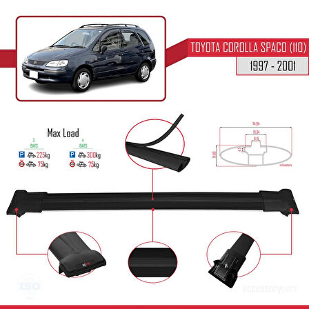 Toyota Corolla Spacio (E110) 1997-2001 Arası ile Uyumlu FLY Model Ara Atkı Tavan Barı Siyah 3 Adet