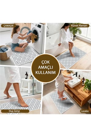 2 li Banyo Paspası, Yumuşak Banyo Halısı, Kaymaz Tabanlı, Yıkanabilir - 60x100 - 50 x60