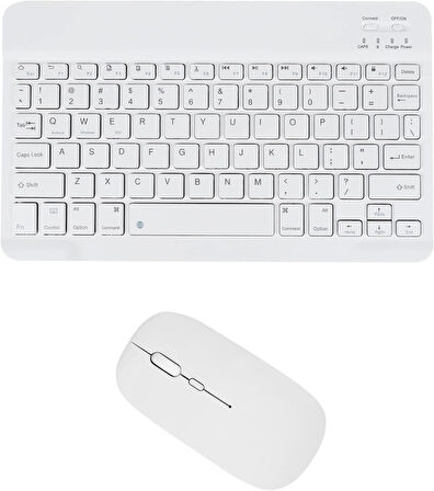 Hometech Alfa 7 Premium Pro Tablet 7" Uyumlu Kablosuz Bluetooth Şarj Edilebilir Klavye Mouse Seti - Beyaz