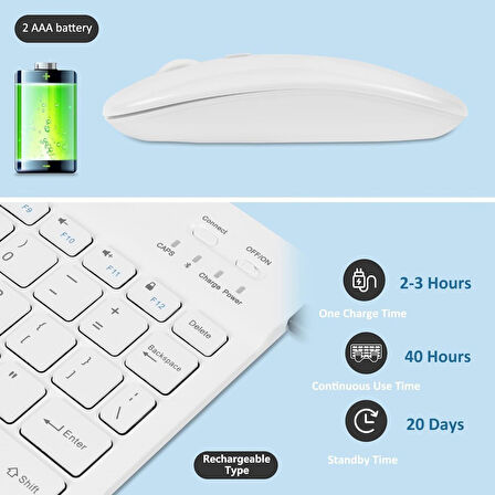 Lenovo Tab K11 TB330FU ZADC0072TR 11" Uyumlu Kablosuz Bluetooth Şarj Edilebilir Klavye Mouse Seti - Beyaz