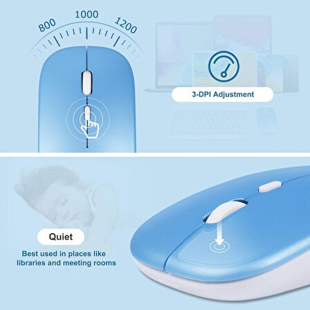 Huawei MatePad Pro 12.2" (2024) Uyumlu Kablosuz Bluetooth Şarj Edilebilir Klavye Mouse Seti - Mavi