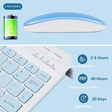 Honor Pad X8a Tablet 11" Uyumlu Kablosuz Bluetooth Şarj Edilebilir Klavye Mouse Seti - Mavi