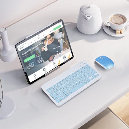 Honor Pad X8a Tablet 11" Uyumlu Kablosuz Bluetooth Şarj Edilebilir Klavye Mouse Seti - Mavi