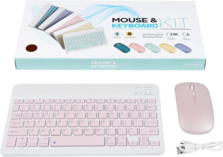 Huawei MatePad Pro 2024 PaperMate Edition 12.2"  Uyumlu Kablosuz Bluetooth Şarj Edilebilir Klavye Mouse Seti - Pembe