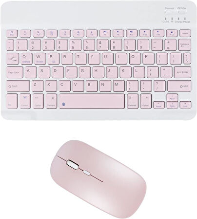 Redmi Pad SE 8.7"  Uyumlu Kablosuz Bluetooth Şarj Edilebilir Klavye Mouse Seti - Pembe