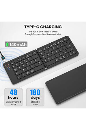 Lenovo Tablet M9 ZAC40070TR 9" Uyumlu Kablosuz Bluetooth Şarjlı Taşınabilir Katlanır Klavye