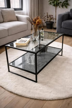 Humus Siyah Metal Cam Orta Sehpa 90 x 50 cm