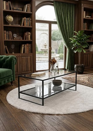 Humus Siyah Metal Cam Orta Sehpa 90 x 50 cm