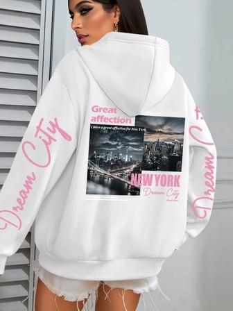New York Dream City Büyük Sevgi Baskılar Kadın Kapüşonlular Hip Hop Gevşek Streetweet Tüm Maç