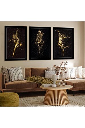 Gold Aynalı Pleksi Çerçeveli Beyaz Çiçek Üçlü Mdf Tablo Seti