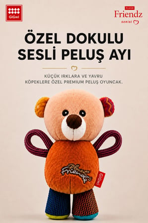 Plush Friendz Serisi Sesli Ayı - Özel Dokulu Peluş Köpek Oyuncağı - Küçük Irklar ve Yavru Köpekler İçin