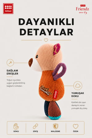 Plush Friendz Serisi Sesli Ayı - Özel Dokulu Peluş Köpek Oyuncağı - Küçük Irklar ve Yavru Köpekler İçin