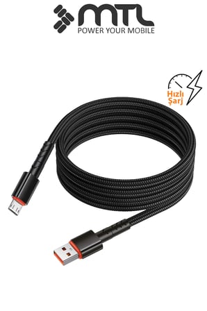 3.4A USB to Micro USB Hasır Örgülü Hızlı Şarj ve Data Kablosu 1 Metre Siyah MT2014