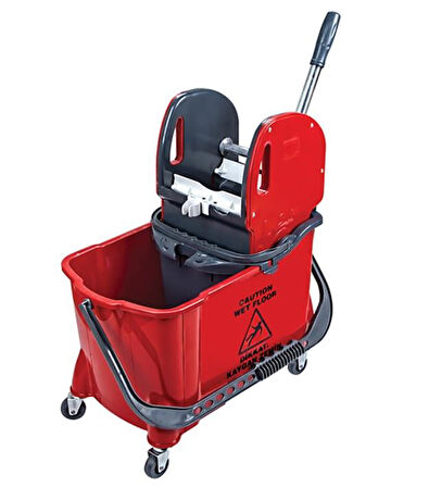 Omnipazar UCTM HTS731 Mimoza Hünerli Tekerlekli Temizlik Seti Plastik Presli  Kırmızı