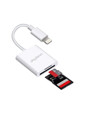 Daytona NK1022 Apple iPhone iPad Lightning To Sd Camera Reader Sd Micro Sd Kart Okuyucu Kablo Adaptör-Beyaz