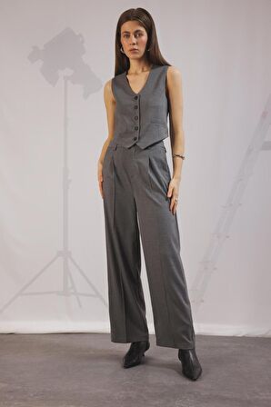 DeFacto Wide Leg Pensli Klasik Palazzo Pantolon Geniş Bol Paça Basic Düz Uzun Boy Yüksek Bel Cepli C2020AX24AUGR156