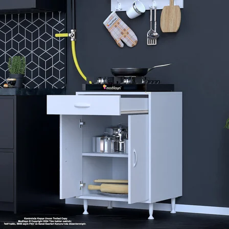 Modilayn Birce M Set Ocak Altı Dolabı 60x88x56 cm Boyutlarında 2 Kapak 1 Raf ve 2 Göz Bölmelidir