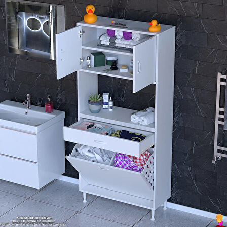 Modilayn ARDA 70x173x32,5 cm 1 Çekmece 2 Göz Sepetli ve 3 Raf Akıllı Dolap ile Dağınıklığa Son