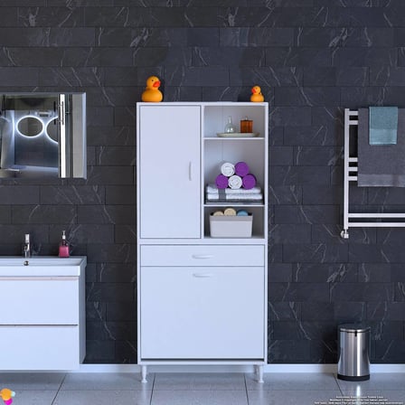 Modilayn AFRA 80x173x32,5cm 1 Çekmece, 2 Göz Sepet, 1 Kapak, 6 Raf Dar Alan Banyo Dolabı