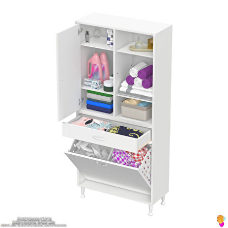Modilayn AFRA 80x173x32,5cm 1 Çekmece, 2 Göz Sepet, 1 Kapak, 6 Raf Dar Alan Banyo Dolabı