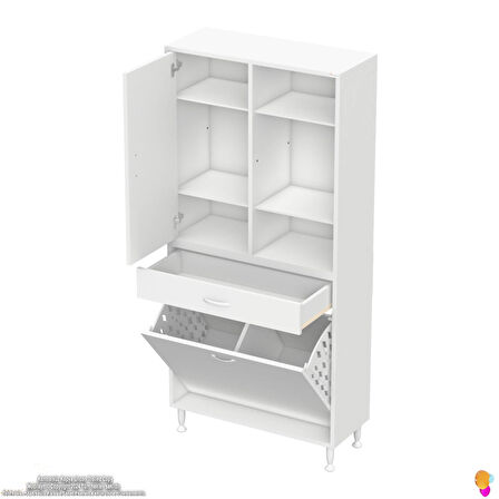 Modilayn AFRA 80x173x32,5cm 1 Çekmece, 2 Göz Sepet, 1 Kapak, 6 Raf Dar Alan Banyo Dolabı