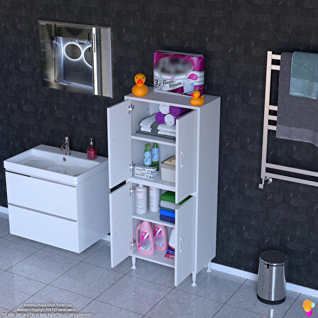 Modilayn OHBE 55x138x32,5 cm Ekstra Düzen İçin Kullanışlı 4 Kapak 4 Bölmeli Banyo Mutfak Dolabı