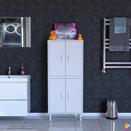 Modilayn OHBE 55x138x32,5 cm Ekstra Düzen İçin Kullanışlı 4 Kapak 4 Bölmeli Banyo Mutfak Dolabı