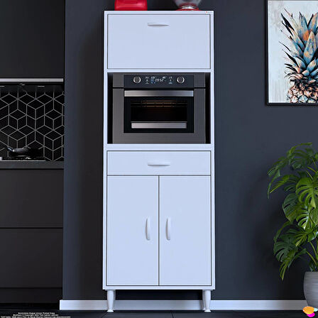 Modilayn VİO Fırın Dolabı (65x163,4x32,5 cm) Çekmeceli Kapaklı Mini/Midi Mikrodalga Mutfak Dolabı
