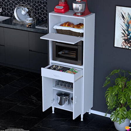 Modilayn VİO Fırın Dolabı (65x163,4x32,5 cm) Çekmeceli Kapaklı Mini/Midi Mikrodalga Mutfak Dolabı