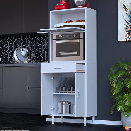 Modilayn VİO Fırın Dolabı (65x163,4x32,5 cm) Çekmeceli Kapaklı Mini/Midi Mikrodalga Mutfak Dolabı