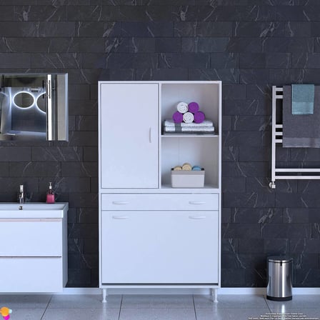Modilayn AFRA 95x173x32,5cm 1 Çekmece, 3 Göz Sepet, 1 Kapak, 4 Raf Dar Alan Banyo Dolabı