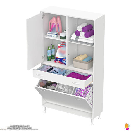 Modilayn AFRA 95x173x32,5cm 1 Çekmece, 3 Göz Sepet, 1 Kapak, 4 Raf Dar Alan Banyo Dolabı