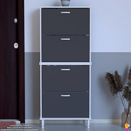 Modilayn UMAY' 2 Li Kapı Önü 72 x 168x 25,5 cm’ lik 4 Düşer Kapak 8 Göz Bölmeli Ayakkabılık