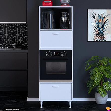 Modilayn QPİER Ankastre Dolap (60x185,9x56 cm): 2 Kapaklı Mini/Midi Mikrodalga Fırın Dolabı